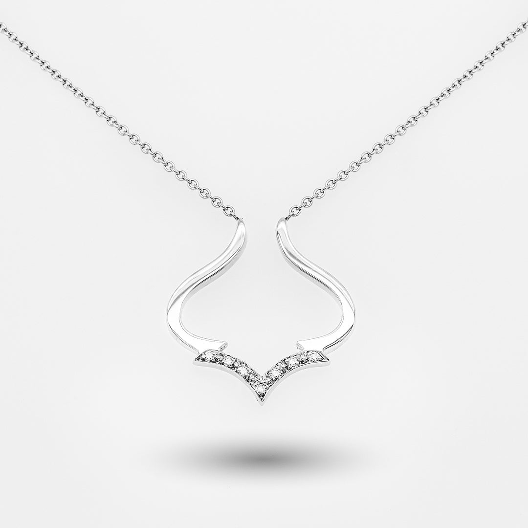 White gold necklace with a unique pendant on a white background