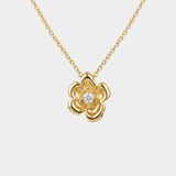 Sculpted Bloom Pendant Big 18K Gold with Diamond