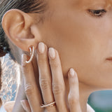 model sideview Gold Diamond Crossover Hoops 18K with Diamonds
