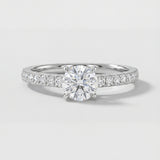 Brilliant-cut diamond engagement ring with a white background