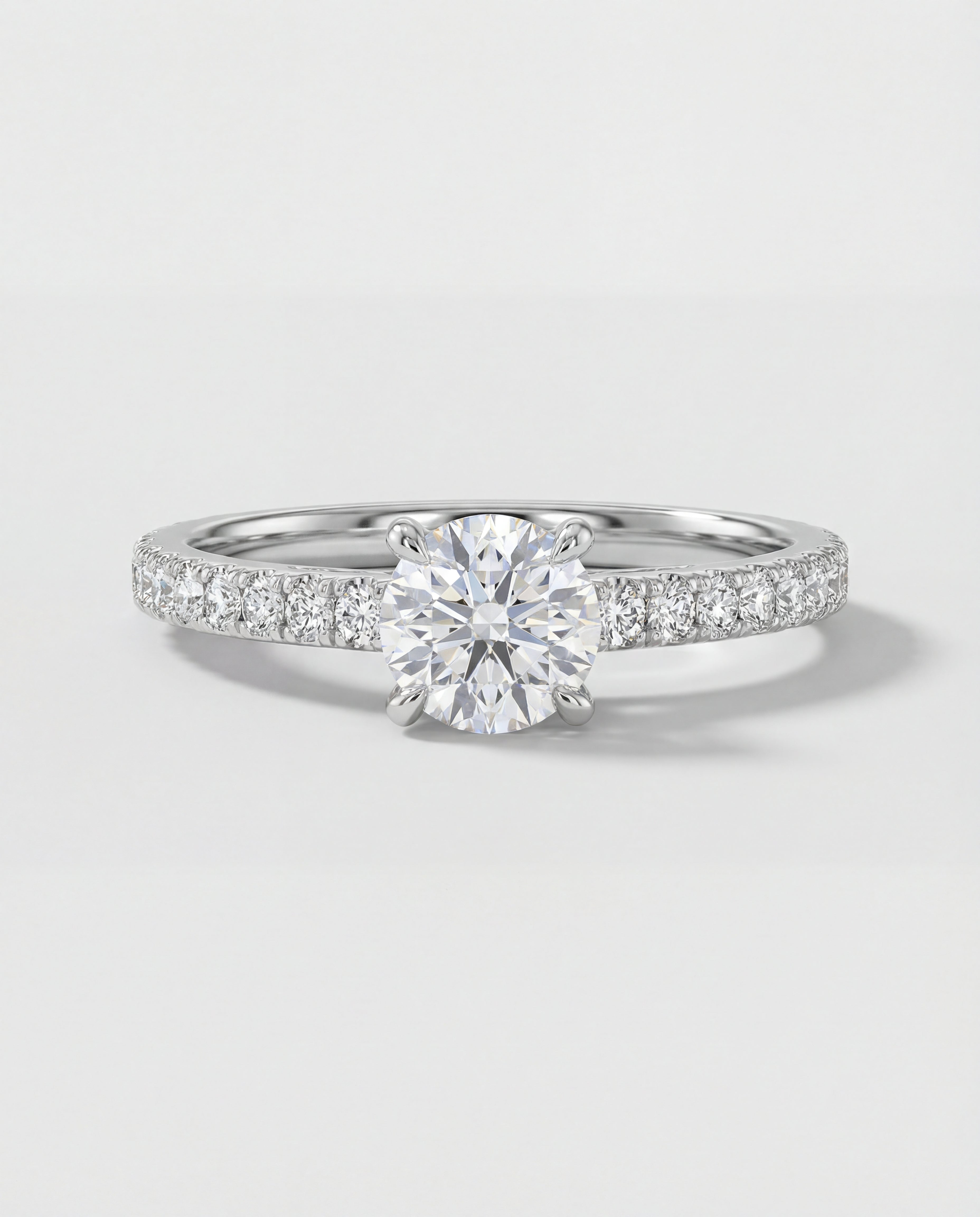 Brilliant-cut diamond engagement ring with a white background
