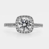 Diamond cushion-shaped ring with a white background