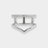 White gold ring with diamonds on a light gray background