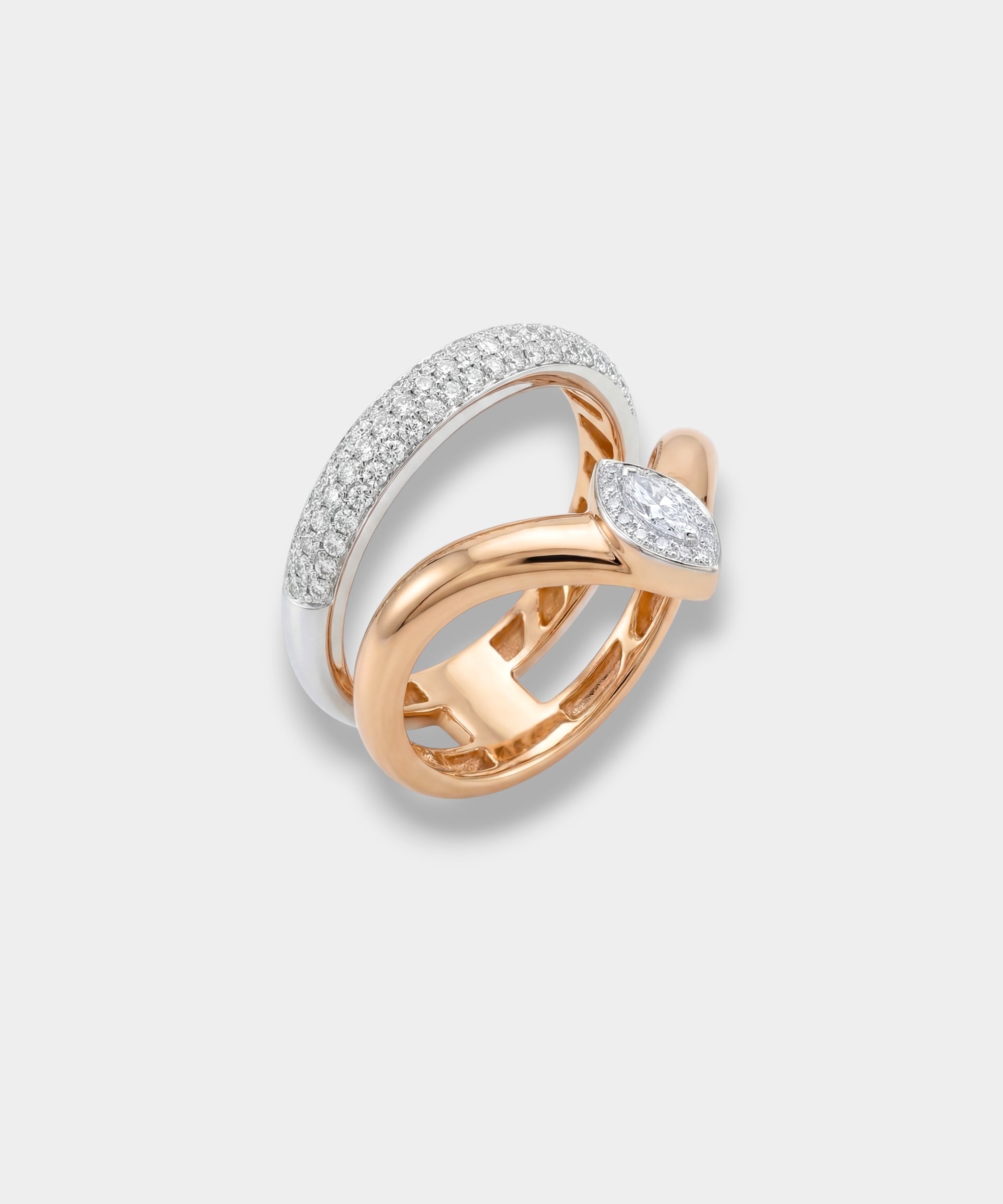 Two interlocking rings as one ring on a light gray background.