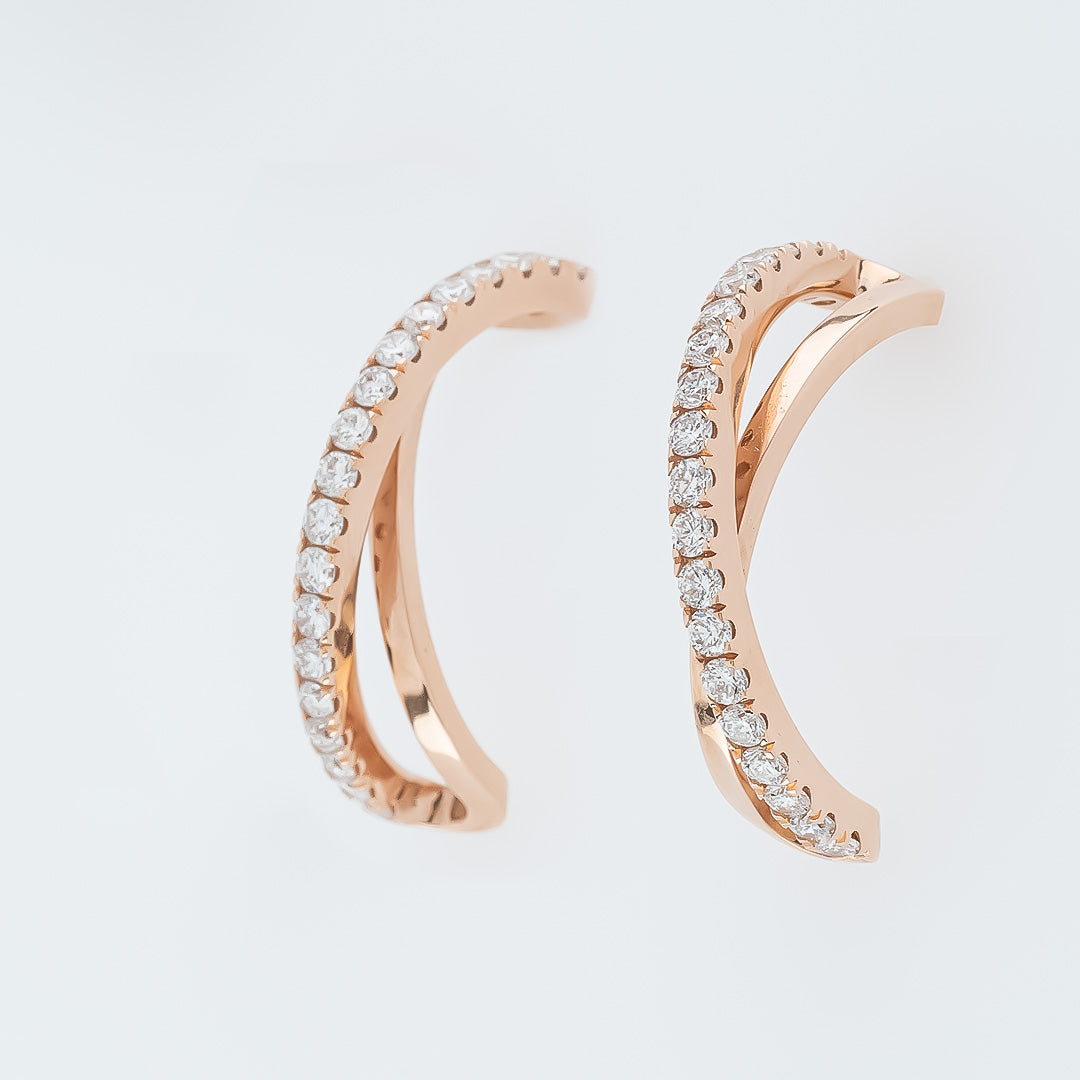 Gold Diamond Crossover Hoops 18K Rose Gold by Papadopoulos Jewellery
