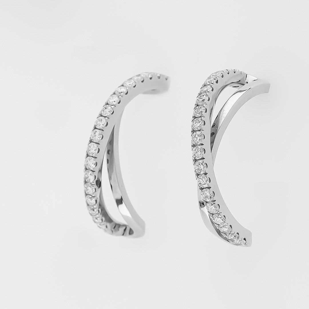 White Gold Diamond Crossover Hoops 18K by papadopoulos jewellery 