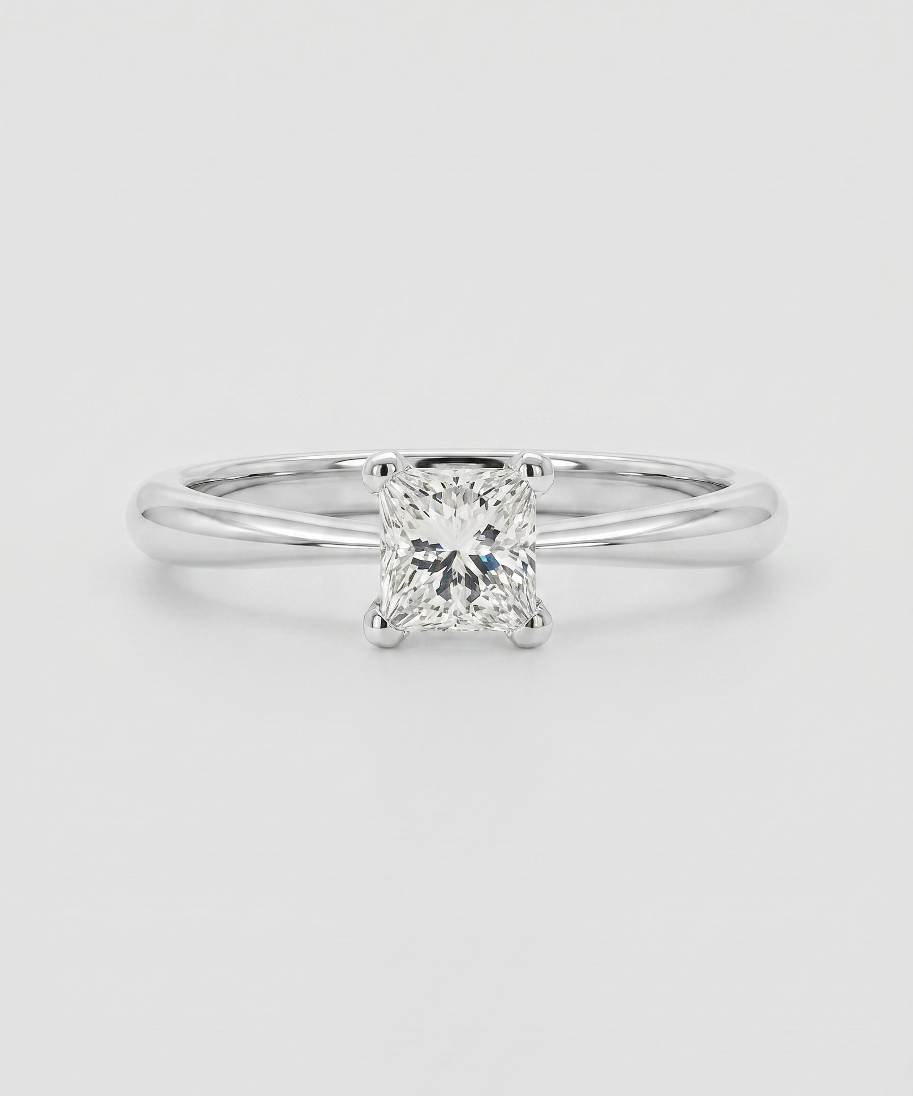 A princess-cut diamond engagement ring.