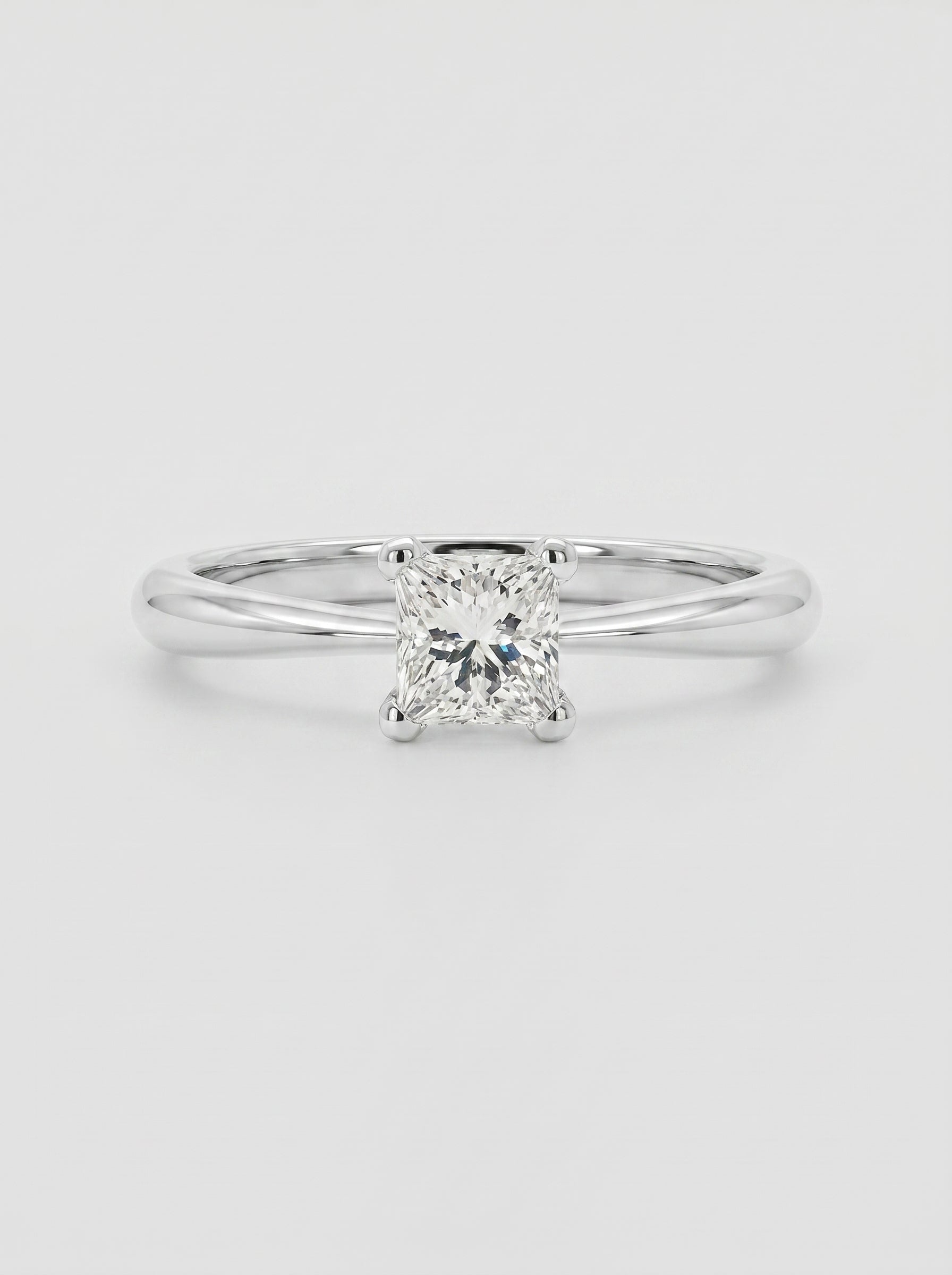 A princess-cut diamond engagement ring.