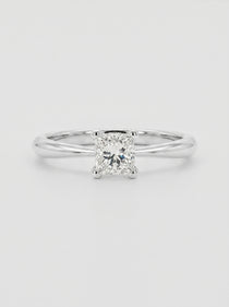 A princess-cut diamond engagement ring.