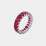 an eternity ring made of emerald-cut rubies 