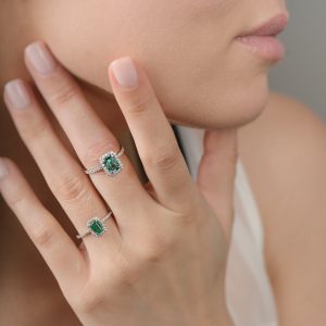 Emerald Cut Halo Rings