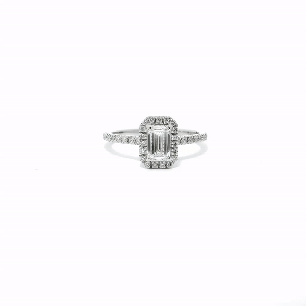 Emerald Cut Halo Engagement Ring With Pavé-Set Diamond Band – Papadopoulos